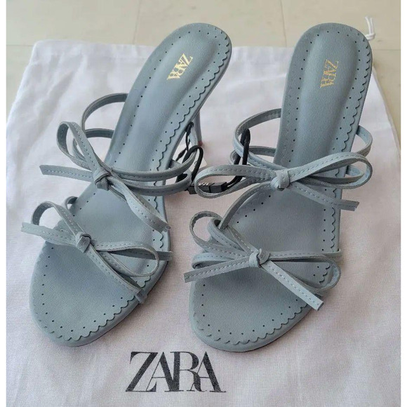 ZARA Strappy Bow Heels Light Blue NWT | Sizes 7.5 & 8 - Picture 9 of 16